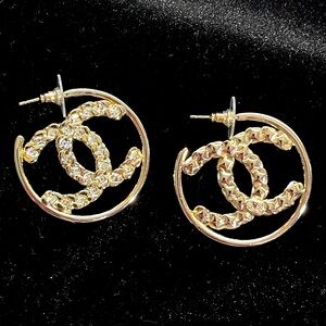 Chanel crystal small hoop earrings